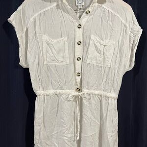 White Button-Up Short Sleeve Dress